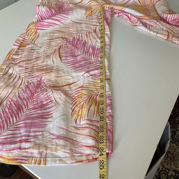 Tahari 100% Linen Cropped Wide Leg Pants M Pink Palm Print Tropical Beach Cruise - Picture 6 of 10